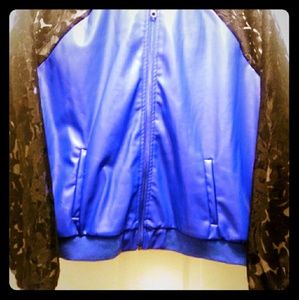 Ashley Stewart Royal Blue and Black Lace Bomber Ja